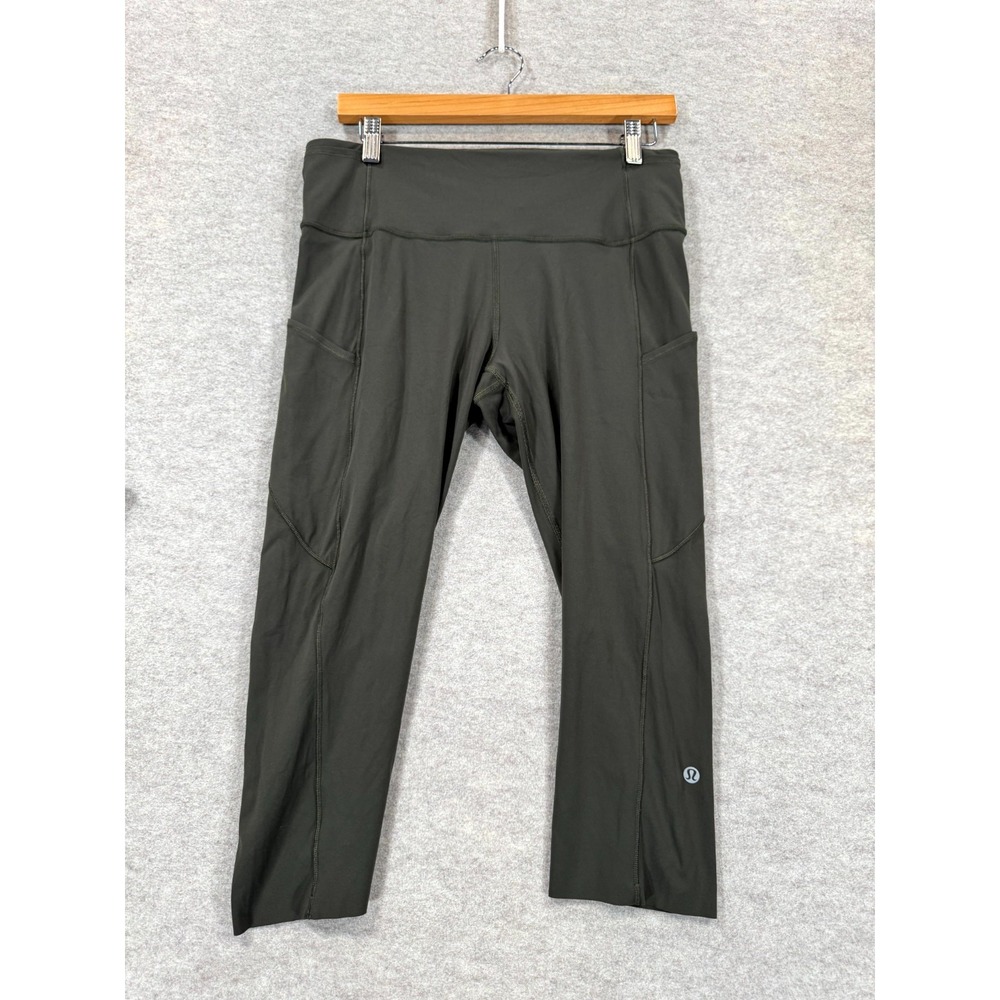 Lululemon Fast and Free Crop Leggings Womens 10 Olive Green Stretch Athleisure